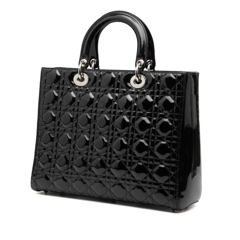 Dior Large Patent Cannage Lady Dior Black Leather Very good condition - Back View