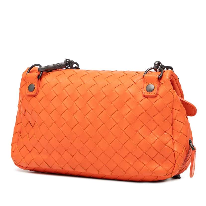 Bottega Veneta Mini Nappa Intrecciato Expandable Chain Flap Crossbody Orange Leather Very good condition - Back View