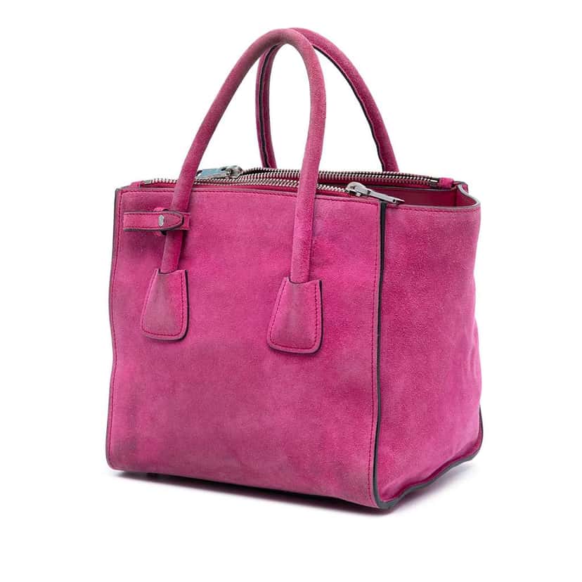 Prada Small Scamosciato Twin Pocket Satchel Pink Leather Very good condition - Back View