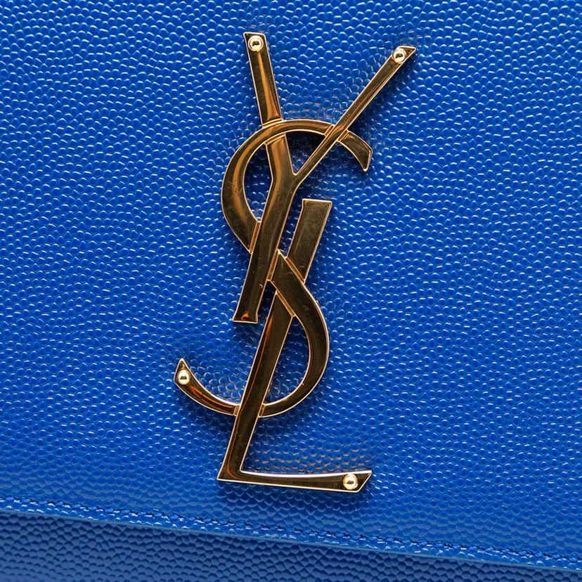 Saint Laurent Grain De Poudre Monogram Cassandre Clutch Blue Leather Good condition - Box View