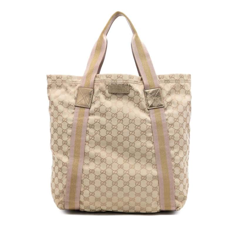Gucci GG Canvas Web Tote Brown Canvas Very good condition - Front View