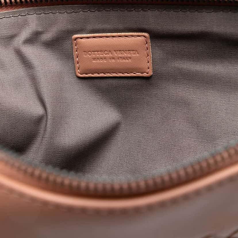 Bottega Veneta Nappa Intrecciato Zip Wristlet Pouch Brown Leather Good condition - Box View