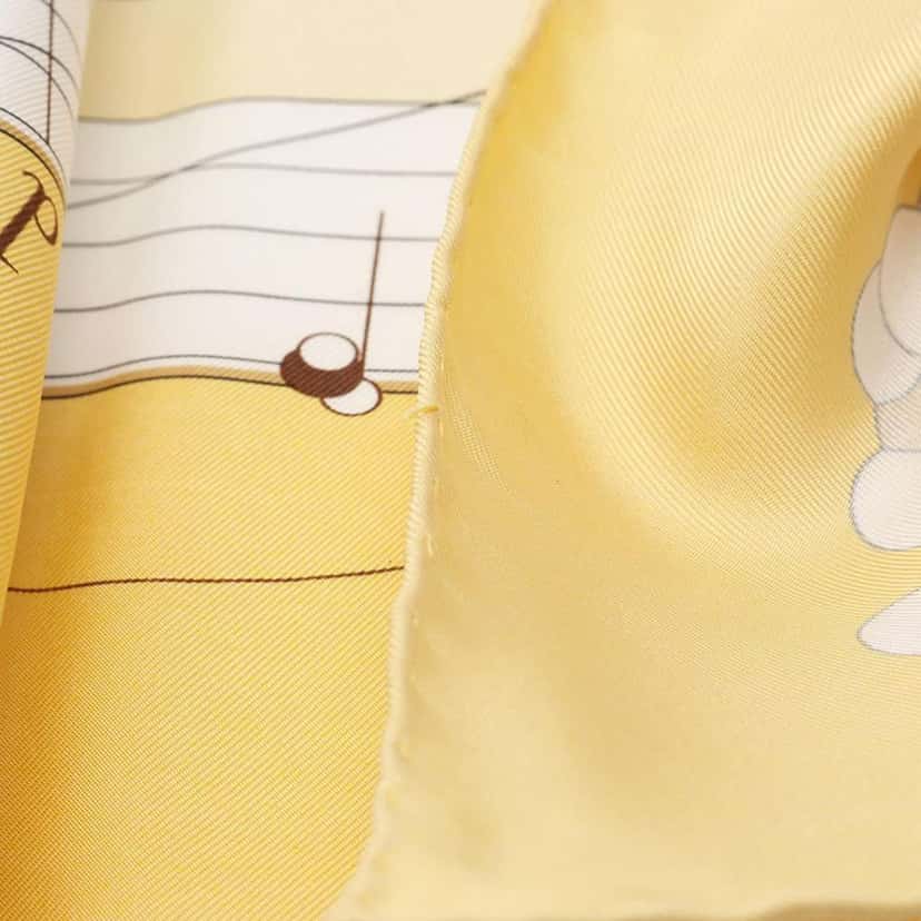 Hermès La Musique des Spheres Silk Scarf 90 Yellow Silk Good condition - Model View