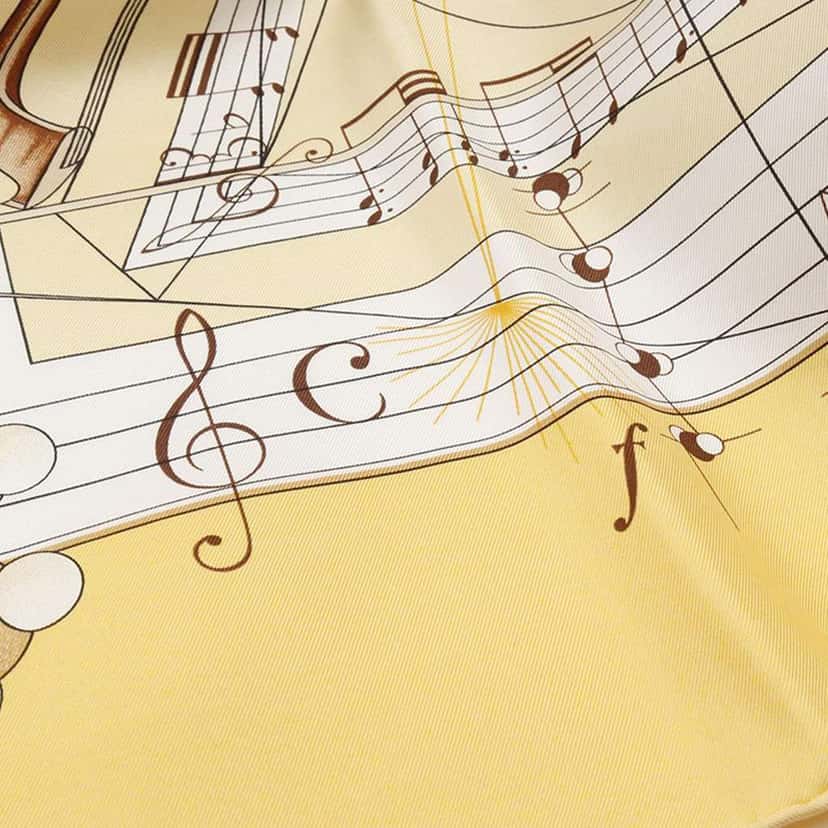 Hermès La Musique des Spheres Silk Scarf 90 Yellow Silk Good condition - Box View