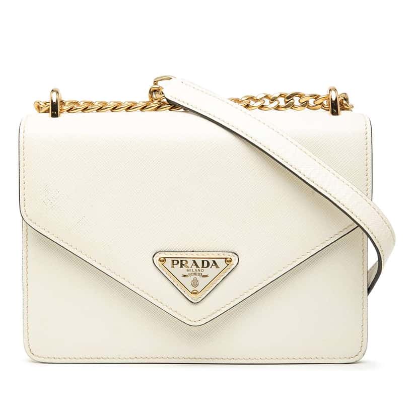 Prada Saffiano Lux Envelope Chain Flap White Leather Good condition - Front View