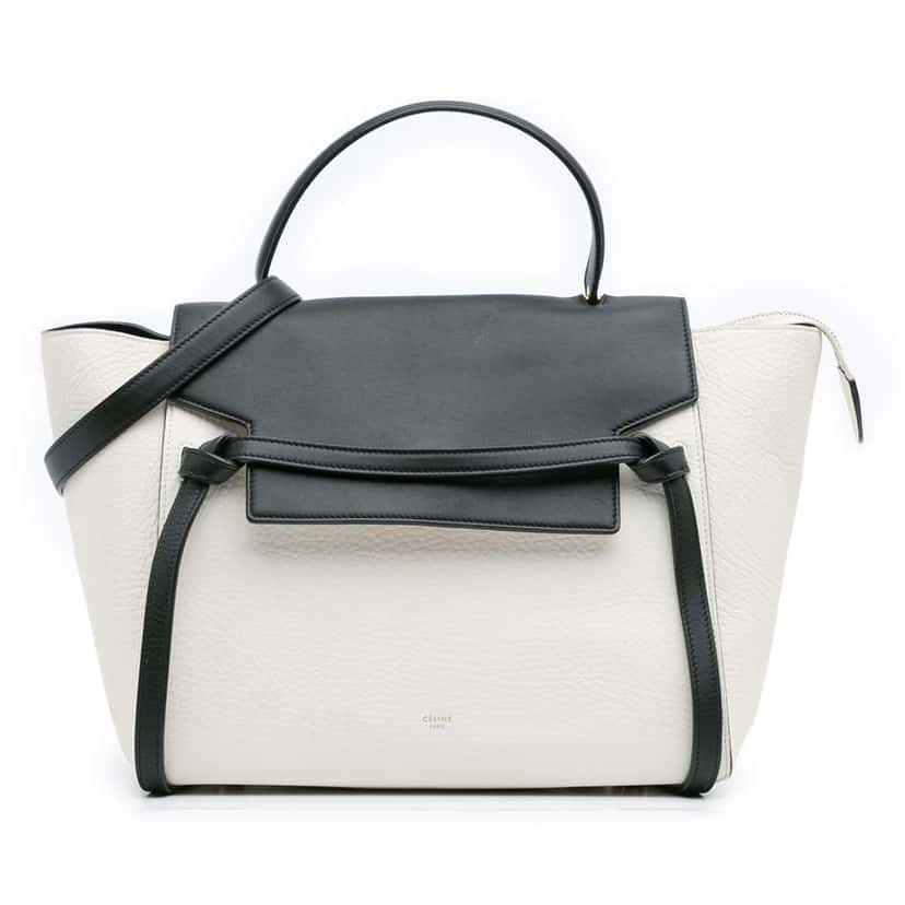 Celine Mini Bicolor Leather Belt Satchel White Leather Good condition - Front View