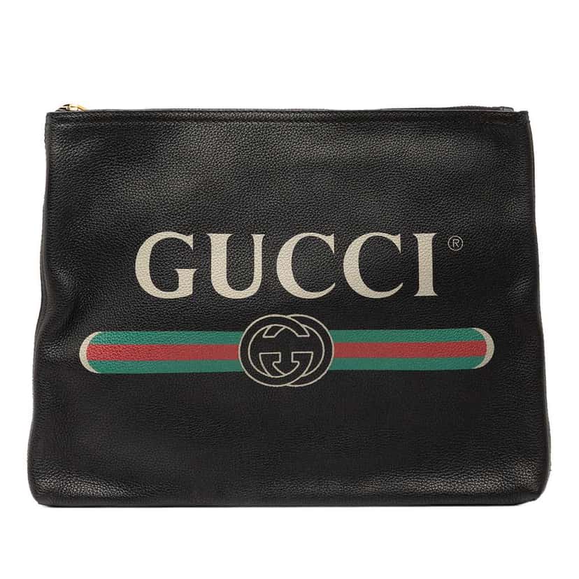 Gucci Medium Leather Logo Portfolio Clutch Black Leather Very good condition - Front View