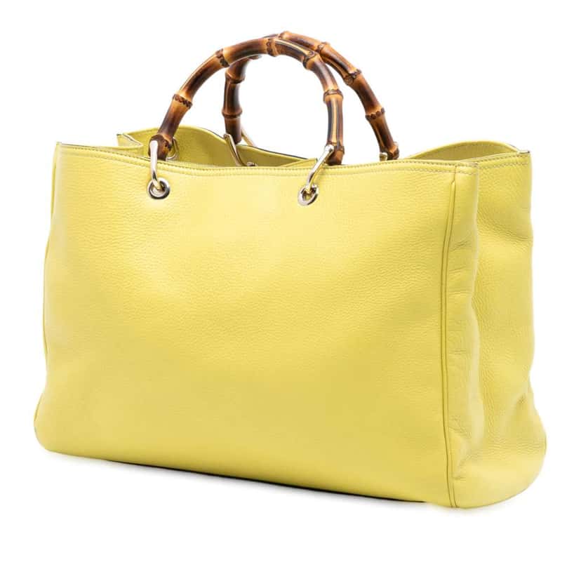 Gucci Large Calfskin Bamboo Shopper Satchel Yellow Leather Good condition - Back View