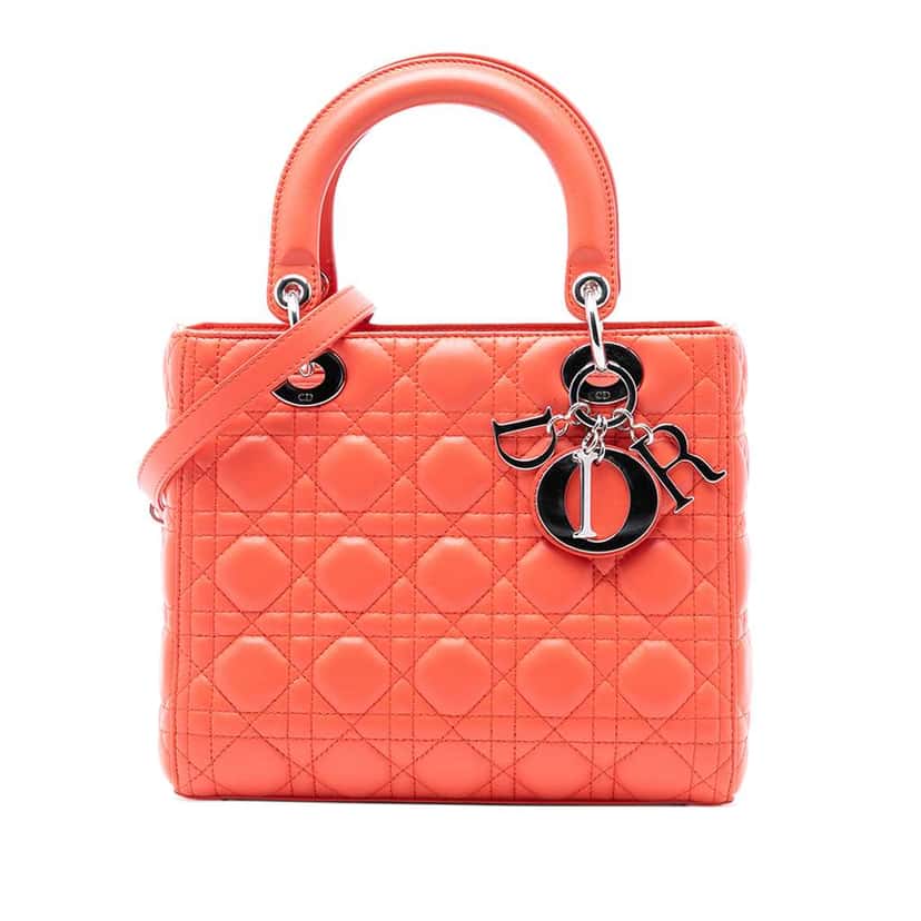 Dior Medium Lambskin Cannage Lady Dior Orange Leather Very good condition - Front View