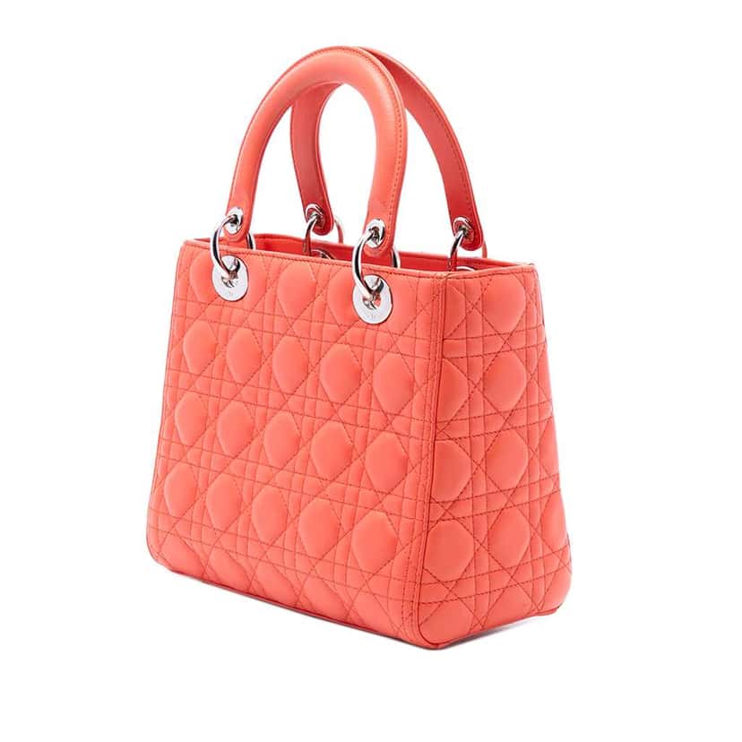 Dior Medium Lambskin Cannage Lady Dior Orange Leather Very good condition - Back View