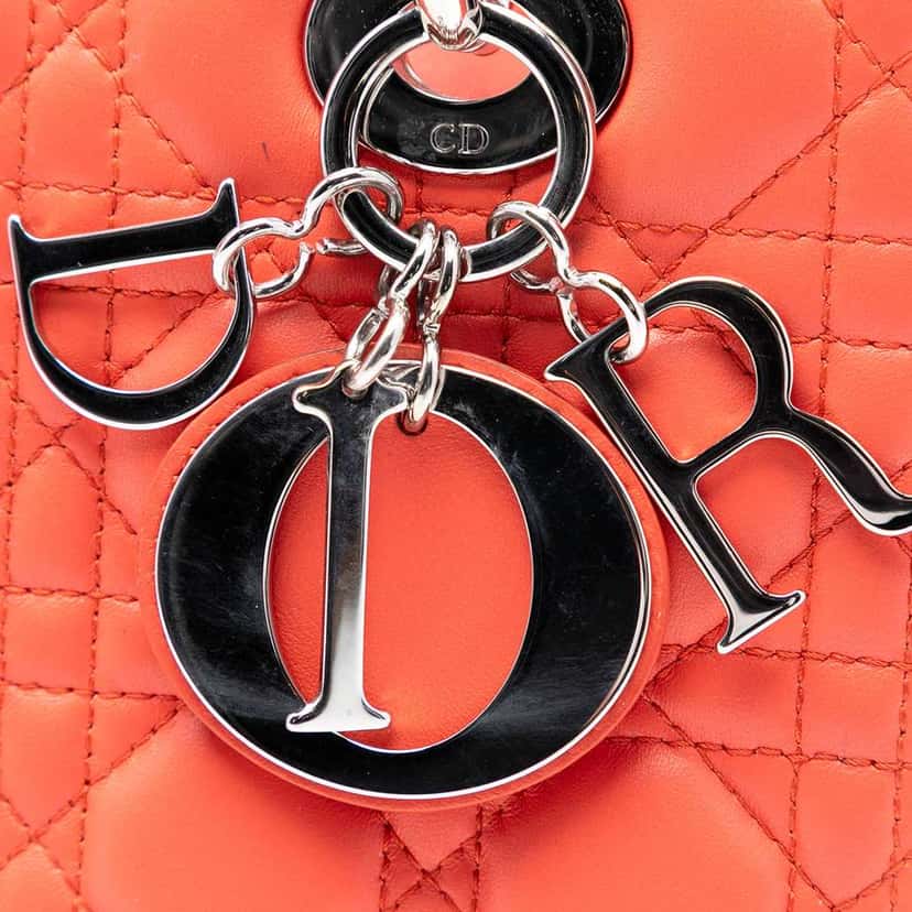 Dior Medium Lambskin Cannage Lady Dior Orange Leather Very good condition - Box View