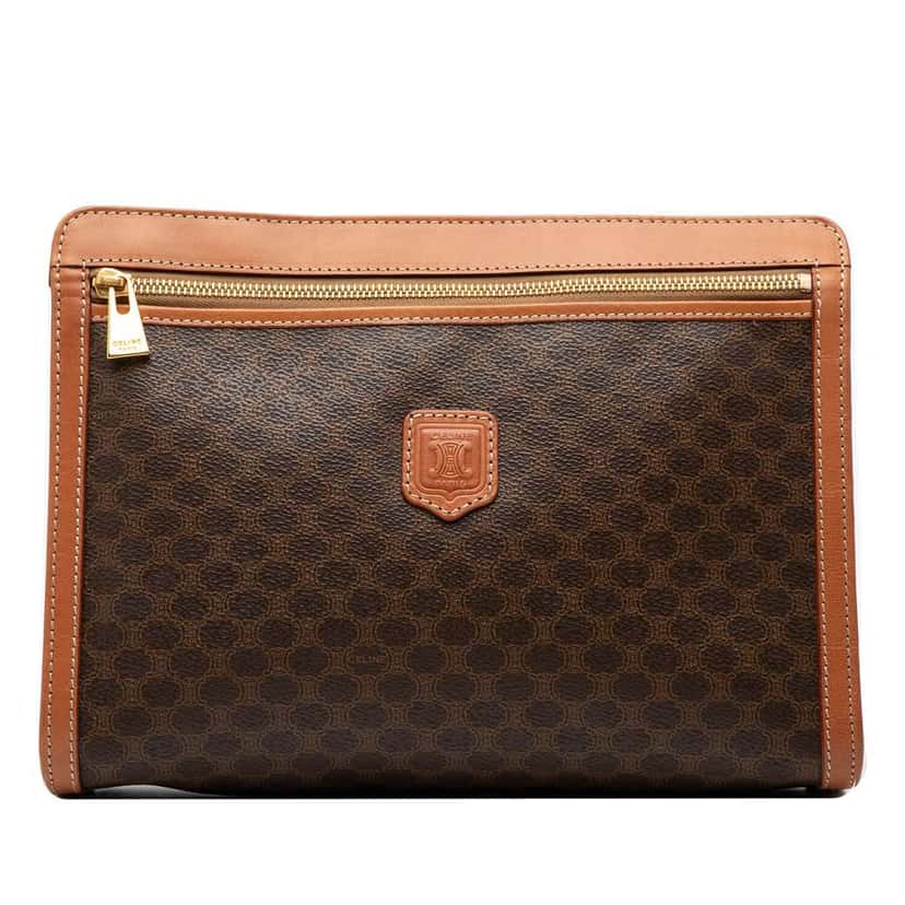 Celine Macadam Coated Canvas Clutch Brown Canvas Good condition - Front View