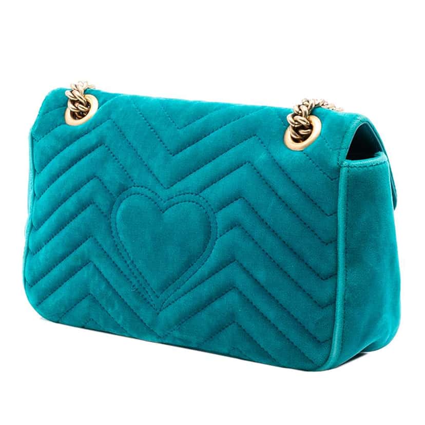 Gucci Medium GG Marmont Matelasse Velvet Shoulder Bag Blue Velvet Good condition - Back View