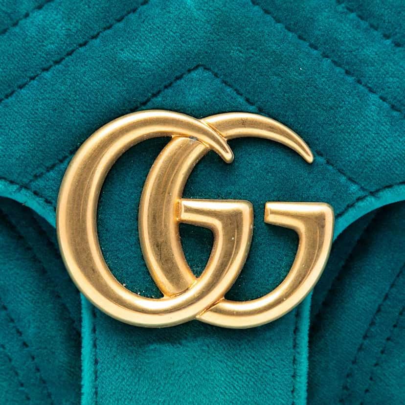 Gucci Medium GG Marmont Matelasse Velvet Shoulder Bag Blue Velvet Good condition - Box View