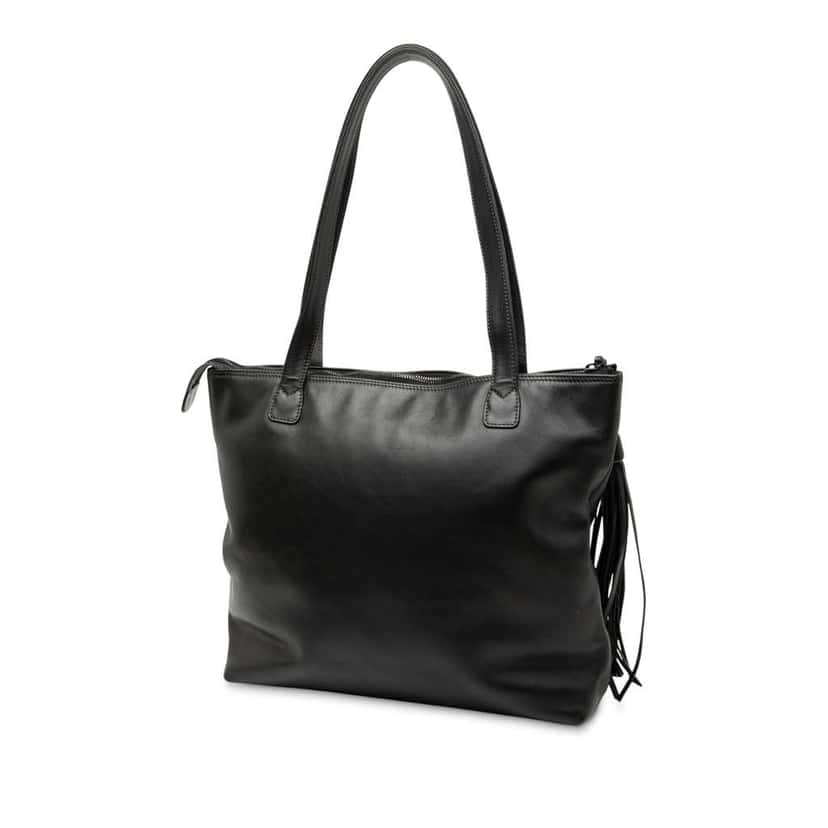 Chanel CC Lambskin Tassel Tote Black Leather Very good condition - Back View