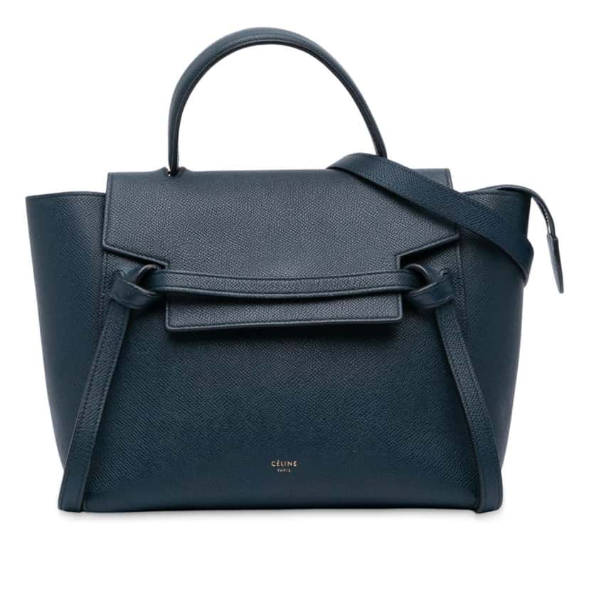 Celine Mini Grained Calfskin Belt Bag Blue Leather Good condition - Front View