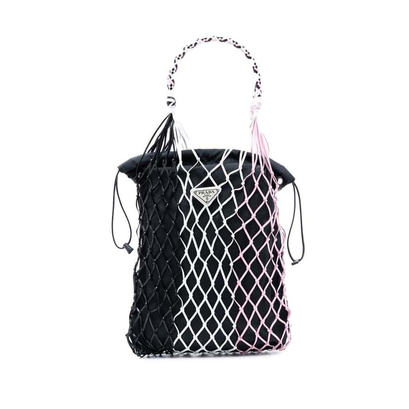 Prada Tessuto and Tricolor Rete Drawstring Tote Black Good condition - Front View
