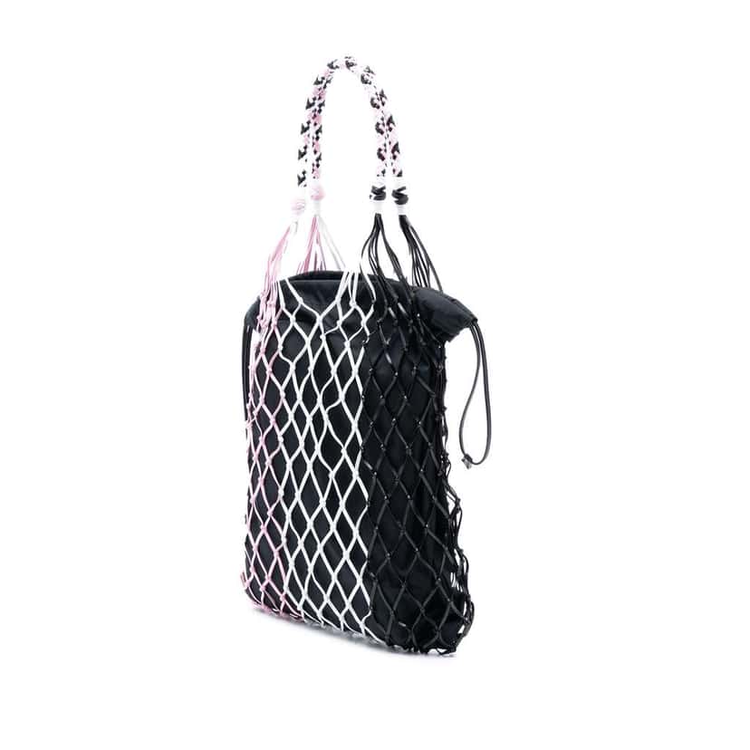 Prada Tessuto and Tricolor Rete Drawstring Tote Black Good condition - Back View