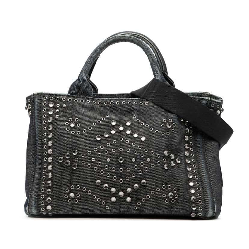 Prada Small Denim Canapa Bijoux and Grommet Satchel Blue Denim Good condition - Front View