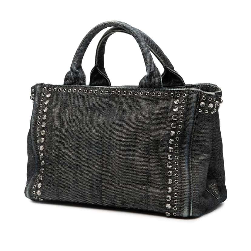 Prada Small Denim Canapa Bijoux and Grommet Satchel Blue Denim Good condition - Back View