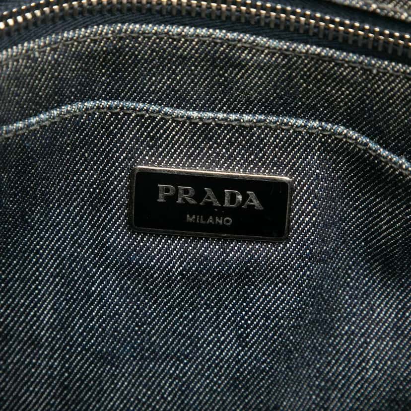 Prada Small Denim Canapa Bijoux and Grommet Satchel Blue Denim Good condition - Box View