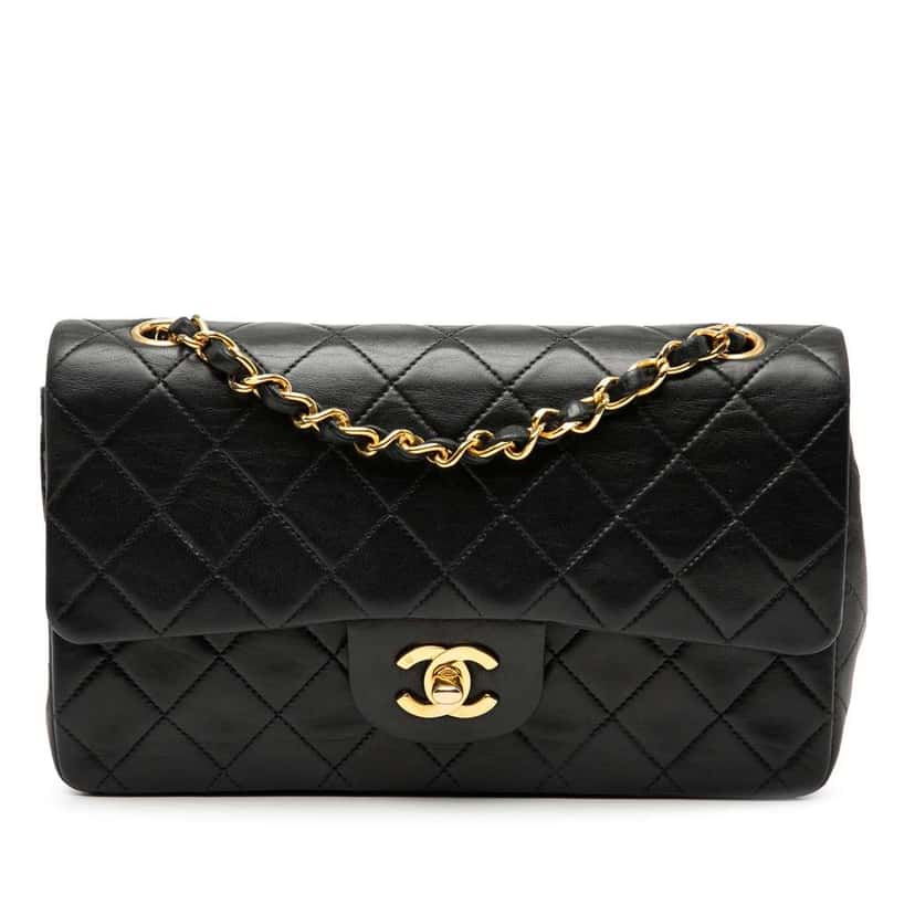 Chanel Small Classic Lambskin Double Flap Black Leather Good condition - Front View