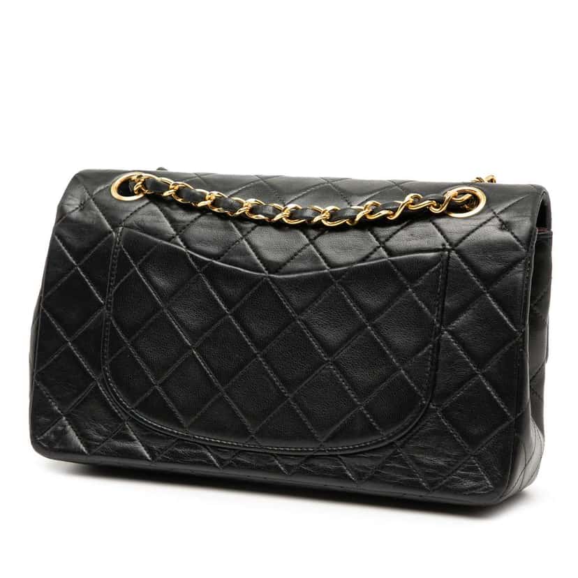 Chanel Small Classic Lambskin Double Flap Black Leather Good condition - Back View