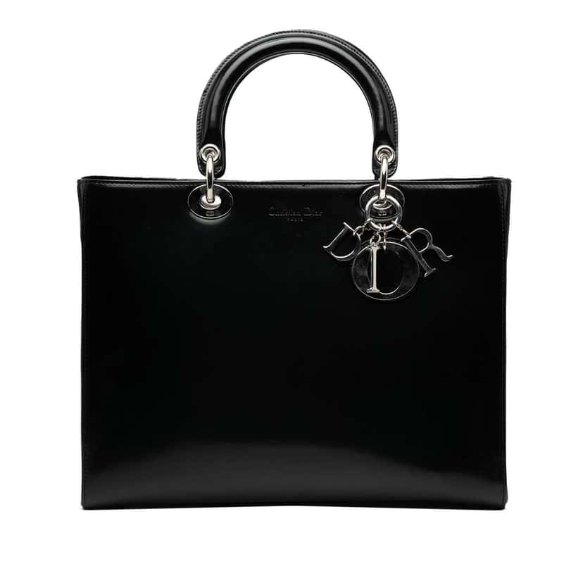 Dior Large Patent Lady Dior Black Leather Good condition - Front View