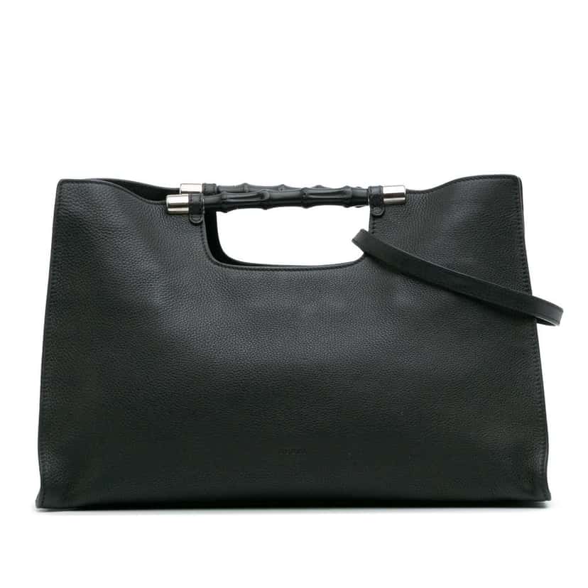 Gucci Medium Calfskin Bamboo Daily Shopper Satchel Black Leather Good condition - Front View
