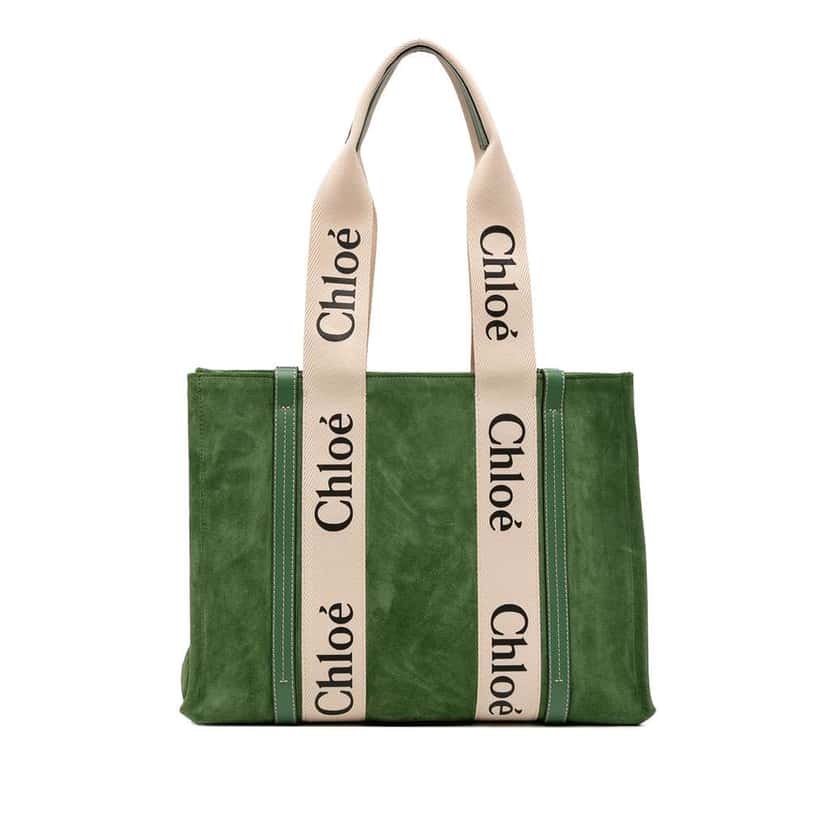 Chloé Medium Suede Woody Tote Green Leather Good condition - Front View