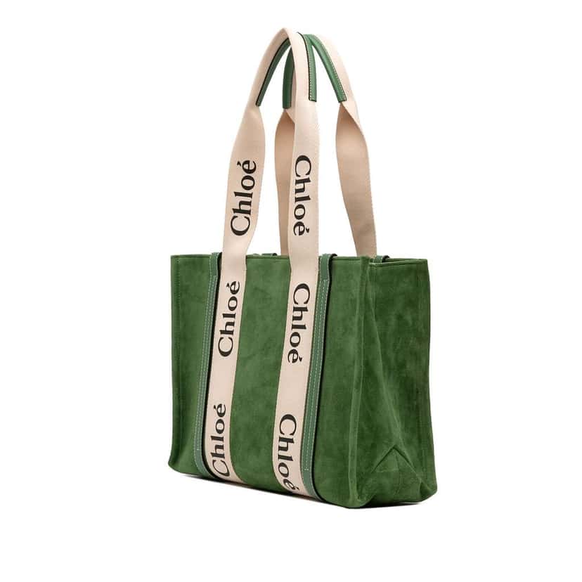 Chloé Medium Suede Woody Tote Green Leather Good condition - Back View