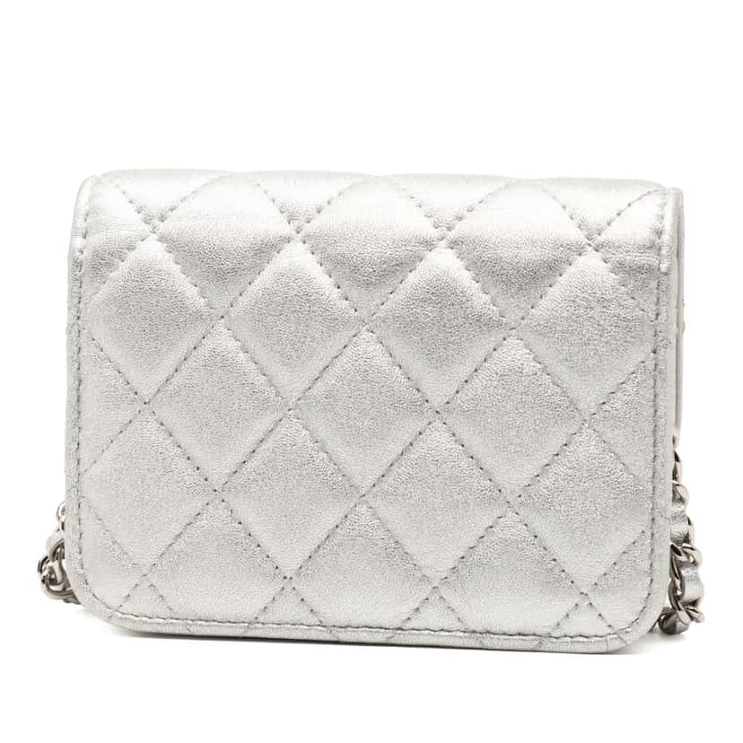 Chanel Metallic Lambskin Crystal Star Chain Belt Bag Silver Leather Good condition - Back View