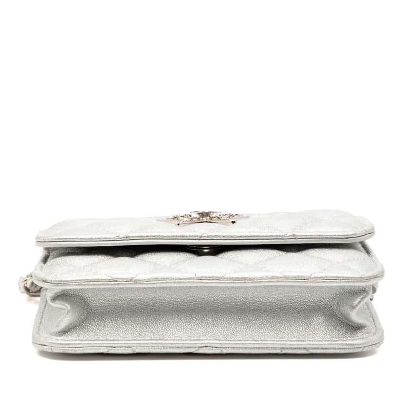 Chanel Metallic Lambskin Crystal Star Chain Belt Bag Silver Leather Good condition - Inside View