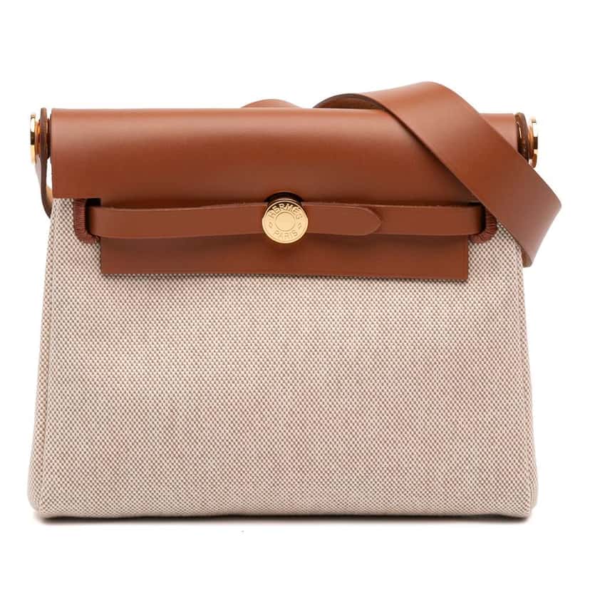 Hermès Military Toile and Vache Hunter Herbag Zip 20 Brown Canvas Good condition - Front View