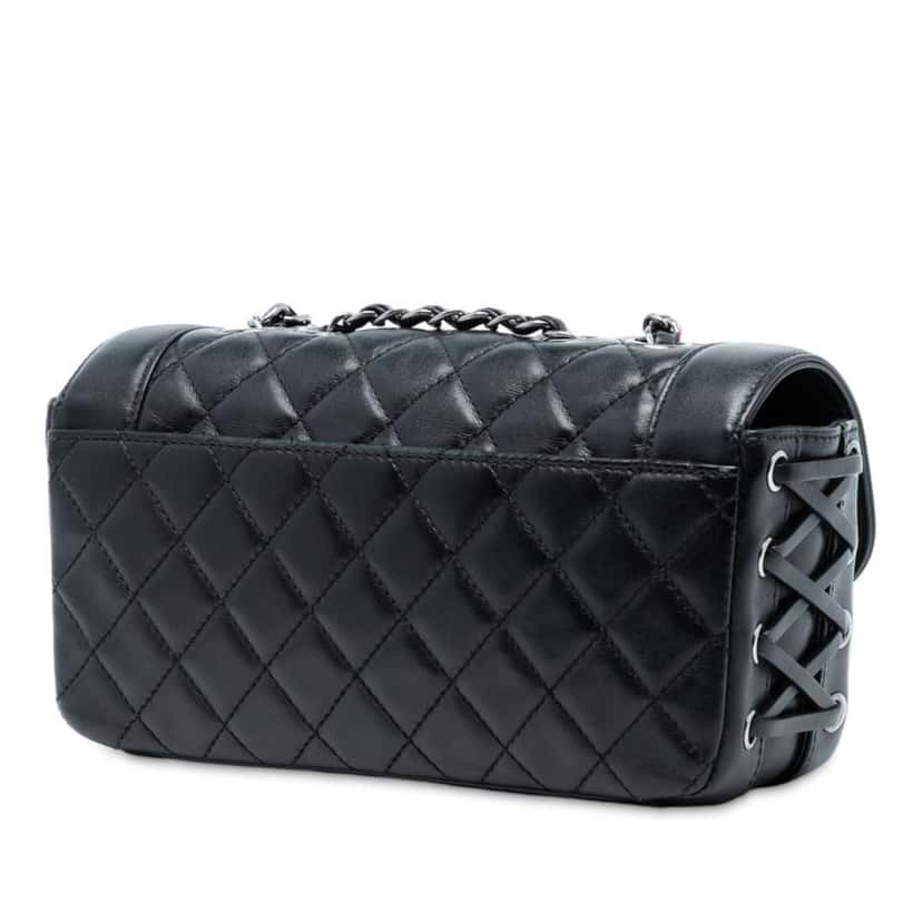 Chanel Small Quilted Lambskin Mademoiselle Chic Flap Black Leather Good condition - Back View