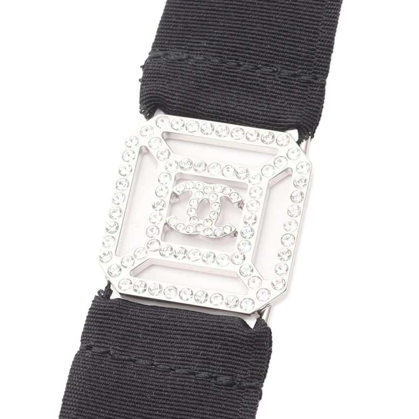 Chanel Stainless Steel Crystal CC Cross Lanyard Necklace Silver Stainless steel Good condition - Model View