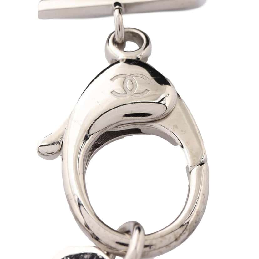 Chanel Stainless Steel Crystal CC Cross Lanyard Necklace Silver Stainless steel Good condition - Box View