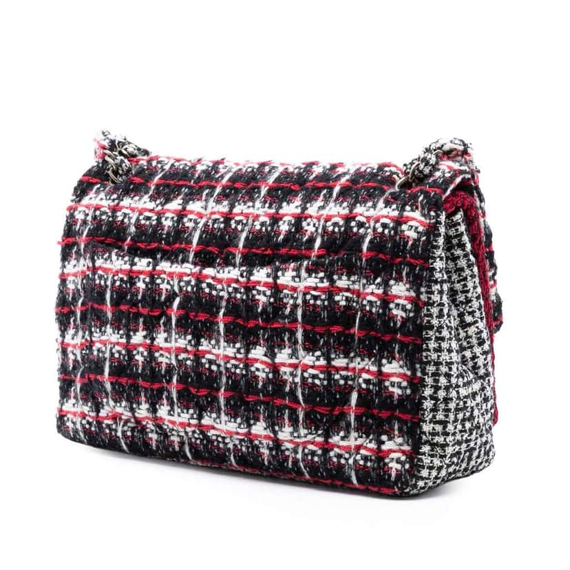 Chanel Medium CC Tweed Multi Print Double Flap Red Tweed Good condition - Back View