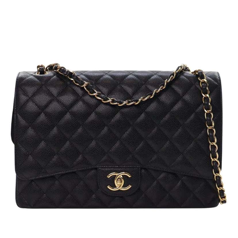 Chanel Maxi Classic Caviar Double Flap Black Leather Good condition - Front View