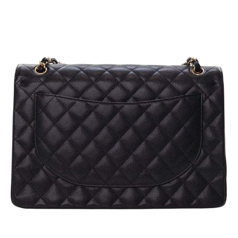 Chanel Maxi Classic Caviar Double Flap Black Leather Good condition - Back View