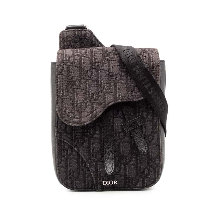 Dior Oblique Canvas Saddle Pouch Crossbody Brown Canvas Very good condition - Front View