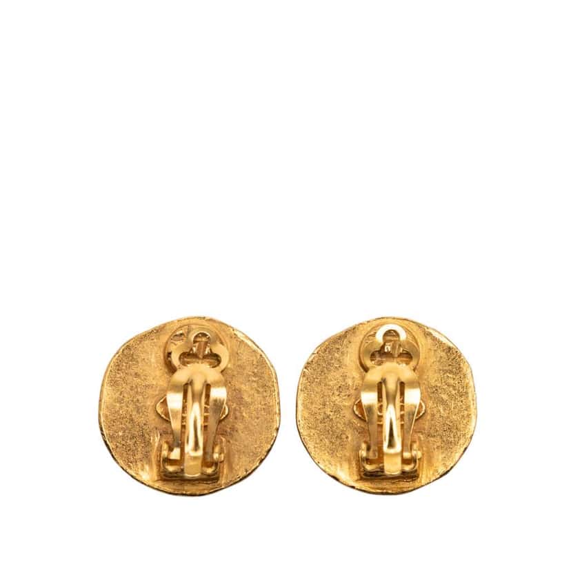 Chanel Gold Plated Triple CC Faux Pearl Clip on Earrings Gold Metal Good condition - Back View