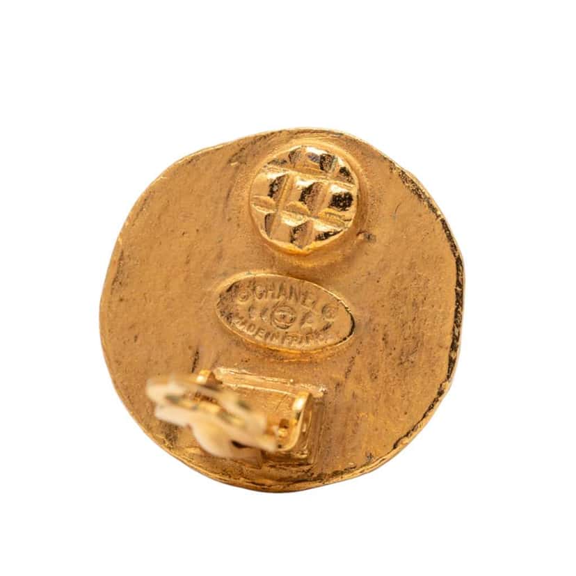 Chanel Gold Plated Triple CC Faux Pearl Clip on Earrings Gold Metal Good condition - Inside View