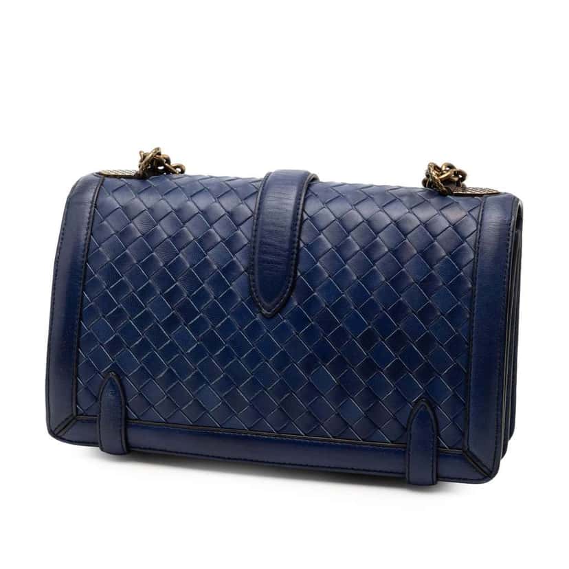 Bottega Veneta Nappa Intrecciato City Knot Shoulder Bag Blue Leather Good condition - Back View