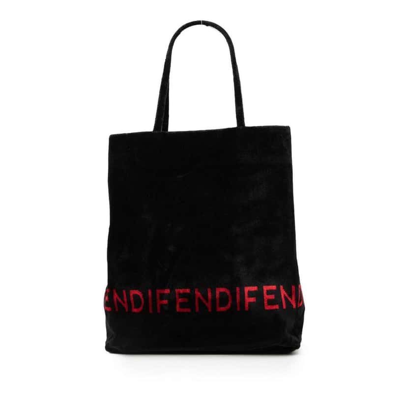 Fendi Velour Logo Tote Black Velvet Good condition - Front View