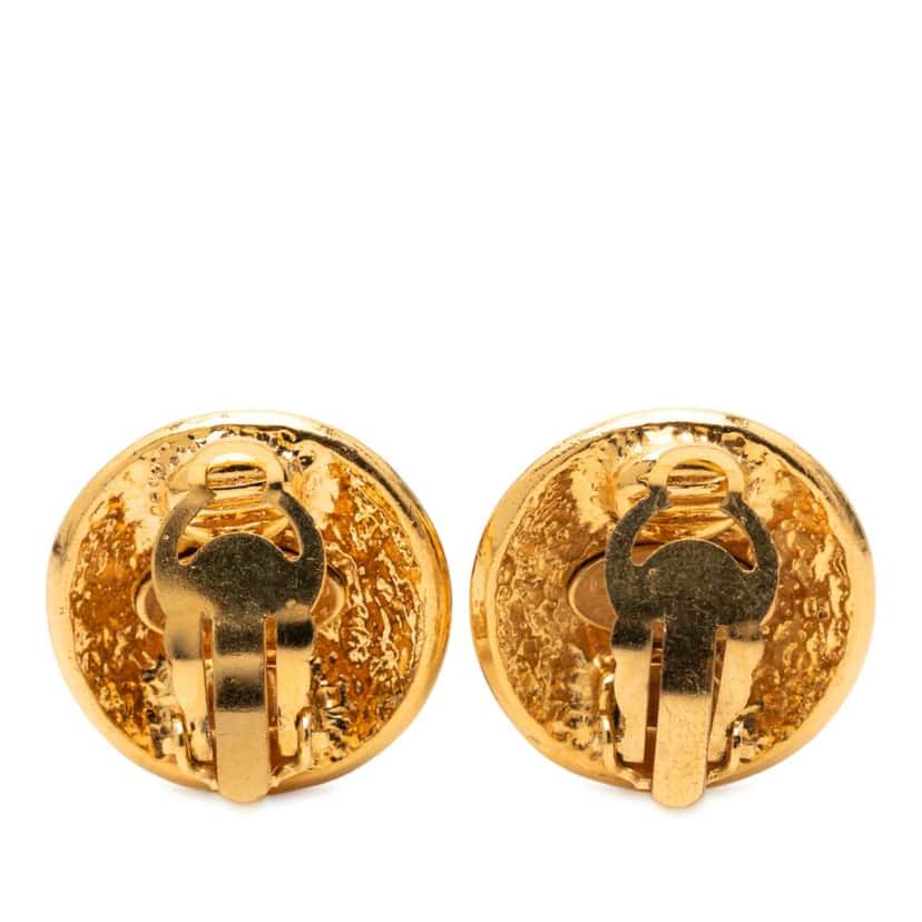 Chanel CC Gold Plated Round Clip on Earrings Gold Metal Good condition - Back View