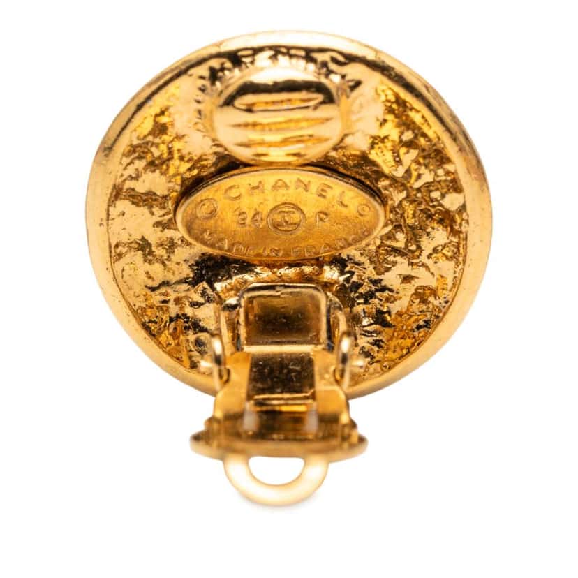 Chanel CC Gold Plated Round Clip on Earrings Gold Metal Good condition - Inside View