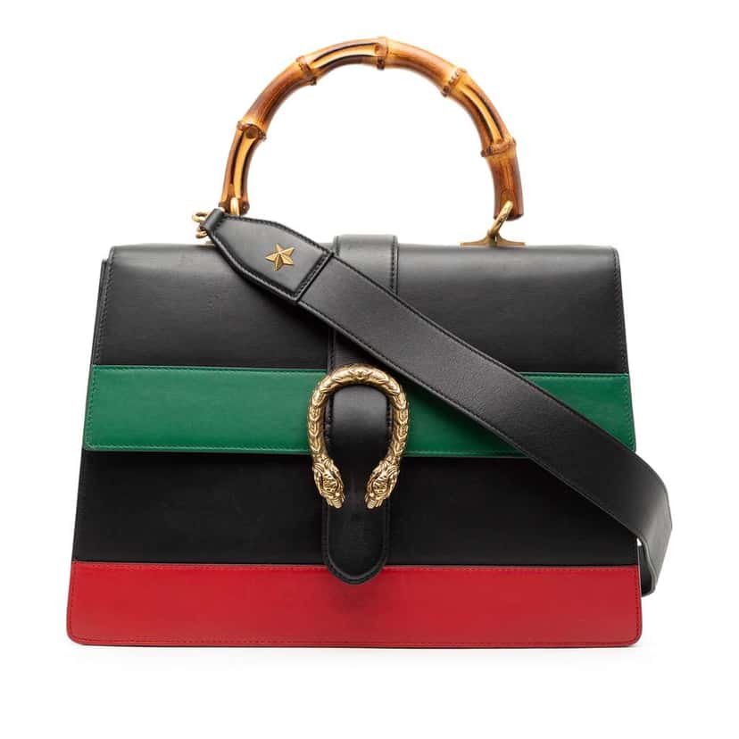 Gucci Large Leather Bamboo Dionysus Web Satchel Black Leather Good condition - Front View
