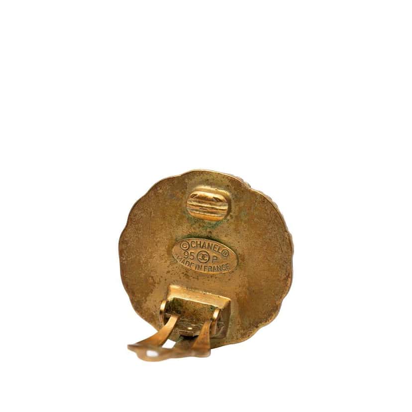 Chanel CC Gold Plated Round Clip On Earrings Gold Metal Good condition - Inside View