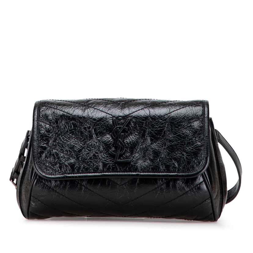 Saint Laurent Crinkled Calfskin Monogram Niki Belt Bag Black Leather Good condition - Front View